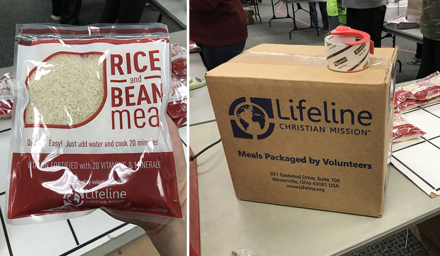 The individual meals and final packaged boxes ready to ship overseas.